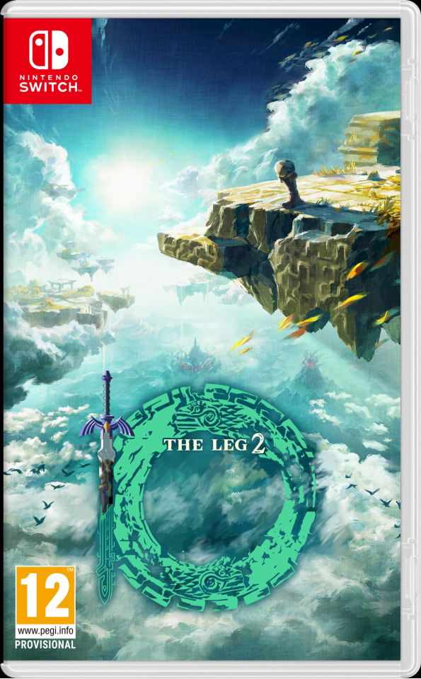 the cover for The Legend of Zelda: Tears of the Kingdom, but edited so the words say "The Leg 2"